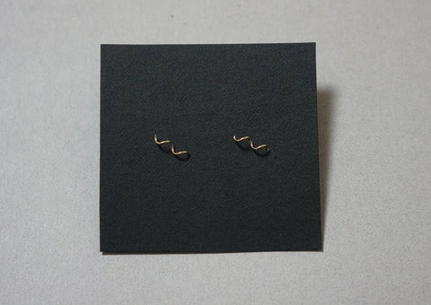 10K Solid Gold tiny Wave, Curved Bar earrings - TG021