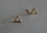 10K Solid Gold Stud Earrings Triangle Geometric Line Hollow Real Yellow Gold - TGE070