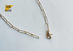 14K Solid Gold Thin Paperclip Necklace, Rectangle Chain, Paperclips Chain, Paperclip Link Chain Necklace
