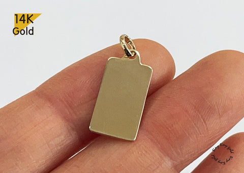 14K Solid Gold Engravable Disc Pendant, Rectangle Shape Charm Size 14.8 X 8mm