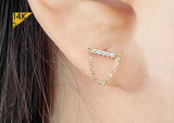 14K Solid Gold Tiny 5 CZ Bar Shaped End Barbell Piercing With Dangling Chain, 23G