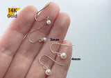 14K Solid Gold Natural Real Pearl Dangle Earrings Earrings, 3mm,4mm,5mm