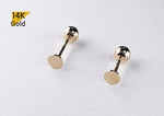 14K Solid Gold Thin Circle 3, 4mm Piercing 21G, 4,6,8mm Post / Barbell Screw Ending Ball