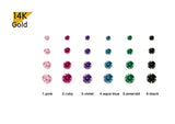 14K Solid Gold Stud Earrings, Pink, Ruby, Violet, Aqua Blue, Emerald, Black CZ Earrings - TGE42004