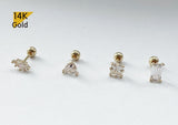 14K Solid Gold Marquise, Triangle, Rectangle, Square, Cubic Zirconia Ball Stud End Barbell Piercing, 20G