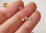 14K Solid Gold Stud Earrings, Tiny Cubic Zirconia 3 Row Flowers Little Petals Mix Match - TGE40021