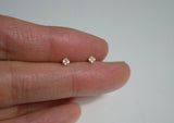 14K Solid Gold Stud Earring, Tiny Lucky Clover White CZ Earring - TGE40003