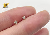 14K Solid Gold Stud Earring, Tiny Square White CZ Earring - TGE42033