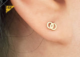 14K Solid Gold 2 Circles Barbell Piercing, 22G, 6mm Post, Tragus Piercing, Helix Cartilage Piercing