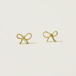 10K Solid Gold Butterfly Knot Stud Earrings Thin Line Real Gold - TGE044