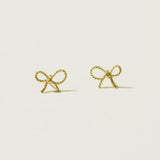 10K Solid Gold Butterfly Knot Stud Earrings Thin Line Real Gold - TGE044