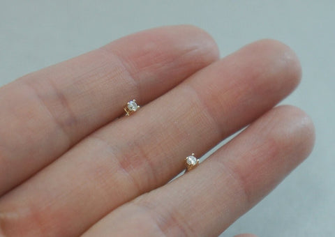 10K Solid Gold Tiny CZ 2mm Cubic Zirconia Stud Earrings Real Gold - TGE097