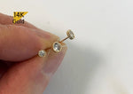 14K Solid Gold Stud Earrings, Tiny Stud, Yellow Gold White CZ Earrings, Real Gold - TGE41009