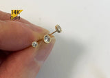 14K Solid Gold Stud Earrings, Tiny Stud, Yellow Gold White CZ Earrings, Real Gold - TGE41009