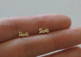 10K Solid Gold Tiny LOVE Earrings Small Letter Real Gold - TGE041