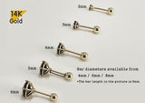 14K Solid Gold Black, White CZ 2,3,4,5,6mm/ 4-Prong Martini set with Screw- Barbell Ball Piercing 21G / 4,6,8mm Post
