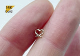 14K Solid Gold Tiny Heart End Barbell Piercing, 21G