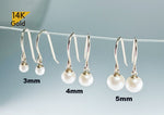 14K Solid Gold Natural Real Pearl Dangle Earrings Earrings, 3mm,4mm,5mm