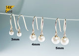 14K Solid Gold Natural Real Pearl Dangle Earrings Earrings, 3mm,4mm,5mm