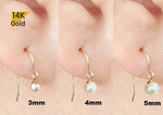 14K Solid Gold Natural Real Pearl Dangle Earrings Earrings, 3mm,4mm,5mm