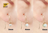 14K Solid Gold Natural Real Pearl Dangle Earrings Earrings, 3mm,4mm,5mm