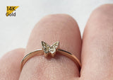14K Solid Gold Ring, Butterfly Ring