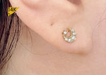 14K Solid Gold Tiny CZ Moon Star Stud Earrings, Tiny Stud Yellow Gold Earrings - TGE40022