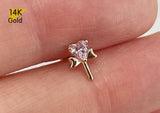 14K Solid Gold Cubic Zirconia Ice Cream, Cocktail, Candy, Magic Wand Heart Pink Ribbon Ball Stud End Barbell Piercing, 22G