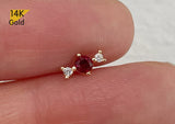 14K Solid Gold Cubic Zirconia Ice Cream, Cocktail, Candy, Magic Wand Heart Pink Ribbon Ball Stud End Barbell Piercing, 20G