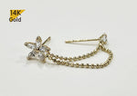 14K Solid Gold Double Chain Stud Earring Flower and 3mm CZ - TGE43004