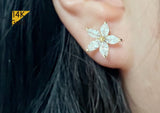 14K Solid Gold Stud Earrings, Cubic Zirconia Daisy Earrings, CZ Flower Real gold Earrings