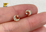 14K Solid Gold Tiny CZ Moon Star Stud Earrings, Tiny Stud Yellow Gold Earrings - TGE40022