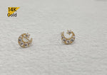 14K Solid Gold Tiny CZ Moon Star Stud Earrings, Tiny Stud Yellow Gold Earrings - TGE40022