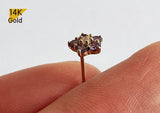 14K Solid Gold Stud Violet Lavender Purple Flower Earrings, Cubic Zirconia Flower Earrings