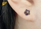 14K Solid Gold Stud Violet Lavender Purple Flower Earrings, Cubic Zirconia Flower Earrings