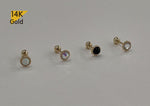 14K Solid Gold Cubic Zirconia, Onyx, Aurora Borealis, Opal 2,3 mm Piercing 21G, 4 6 8 mm Post