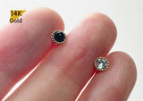 14K Solid Gold Cubic Zirconia, Onyx, Aurora Borealis, Opal 2,3 mm Piercing 21G