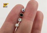 14K Solid Gold Cubic Zirconia, Onyx, Aurora Borealis, Opal 2,3 mm Piercing 21G