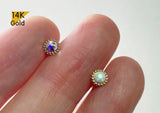 14K Solid Gold Cubic Zirconia, Onyx, Aurora Borealis, Opal 2,3 mm Piercing 21G, 4 6 8 mm Post