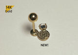 14K Solid Gold Mickey Mouse Barbell Piercing, 22G, 6mm Post, Tragus Piercing, Helix Cartilage Piercing