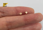 14K Solid Gold Clover Stud Earrings, Thin Earrings