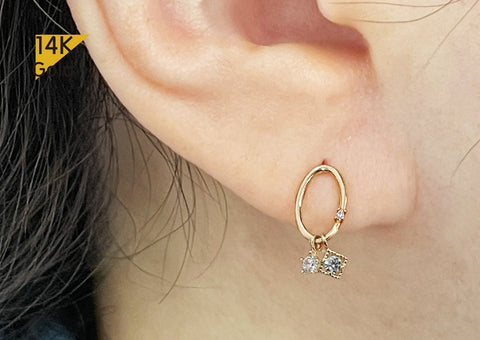 14K Solid Gold CZ Dangle Earrings