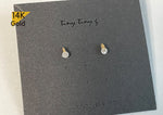14K Solid Gold Stud Earrings, Cubic Zirconia Earrings