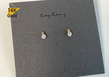 14K Solid Gold Stud Earrings, Cubic Zirconia Earrings