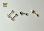 14K Solid Gold Cubic Zirconia, Onyx, Aurora Borealis, Opal 2,3 mm Piercing 21G, 4 6 8 mm Post