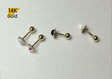 14K Solid Gold Cubic Zirconia, Onyx, Aurora Borealis, Opal 2,3 mm Piercing 21G