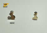 14K Solid Gold Mickey Mouse Barbell Piercing, 22G, 6mm Post, Tragus Piercing, Helix Cartilage Piercing