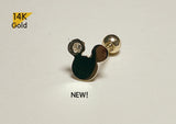 14K Solid Gold Mickey Mouse Barbell Piercing, 21G, 6mm Post, Tragus Piercing, Helix Cartilage Piercing