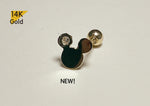 14K Solid Gold Mickey Mouse Barbell Piercing, 22G, 6mm Post, Tragus Piercing, Helix Cartilage Piercing