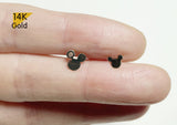 14K Solid Gold Mickey Mouse Barbell Piercing, 21G, 6mm Post, Tragus Piercing, Helix Cartilage Piercing